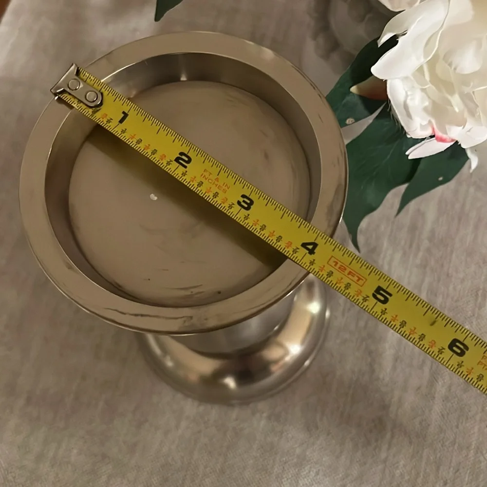 Restoration Hardware Silver Brushed Metal Pillar Candle Holder